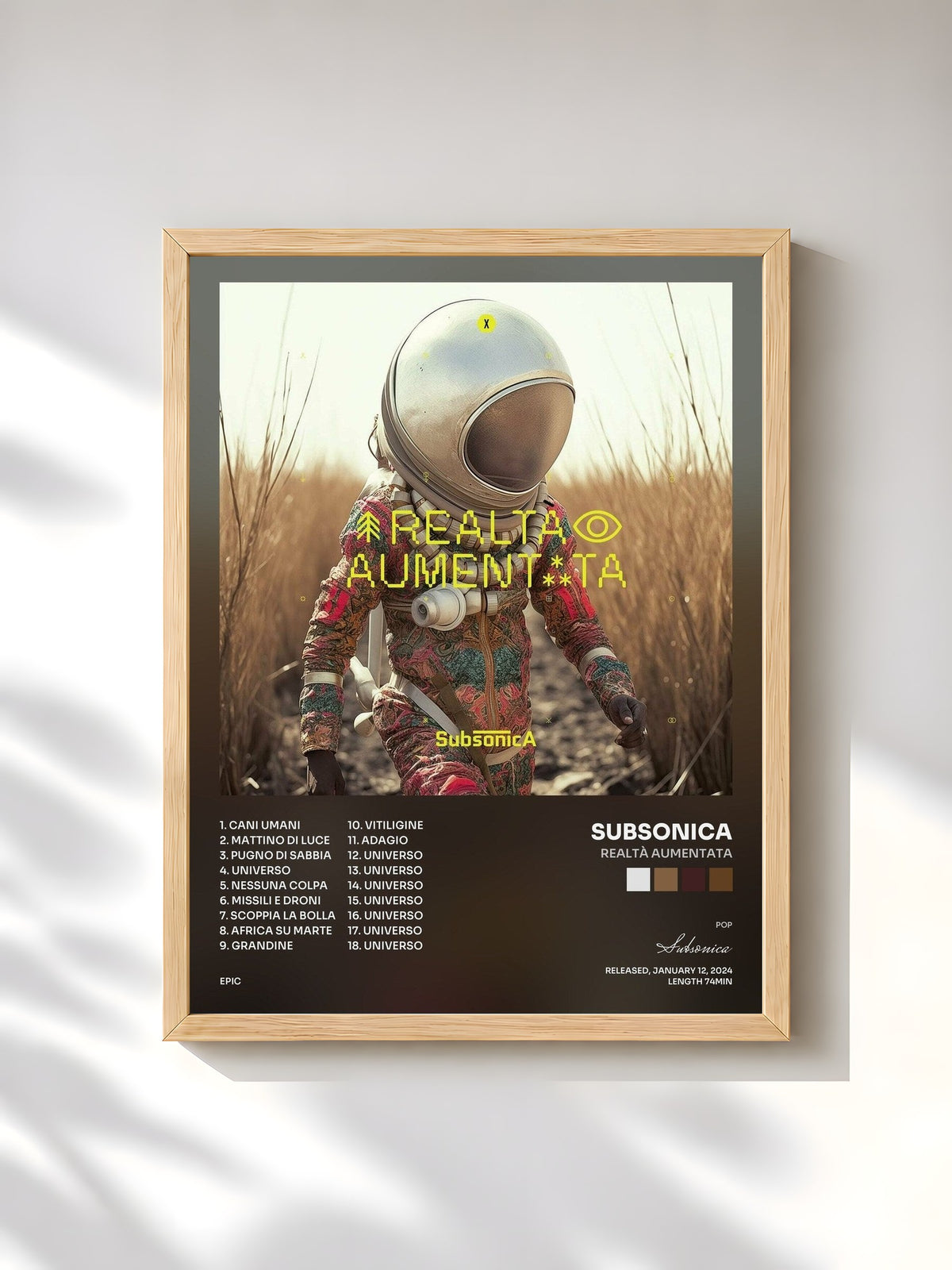 #bois Tableau de l'album Realtà Aumentata de Subsonica, cadre en bois brut, imprimé et encadré en France
