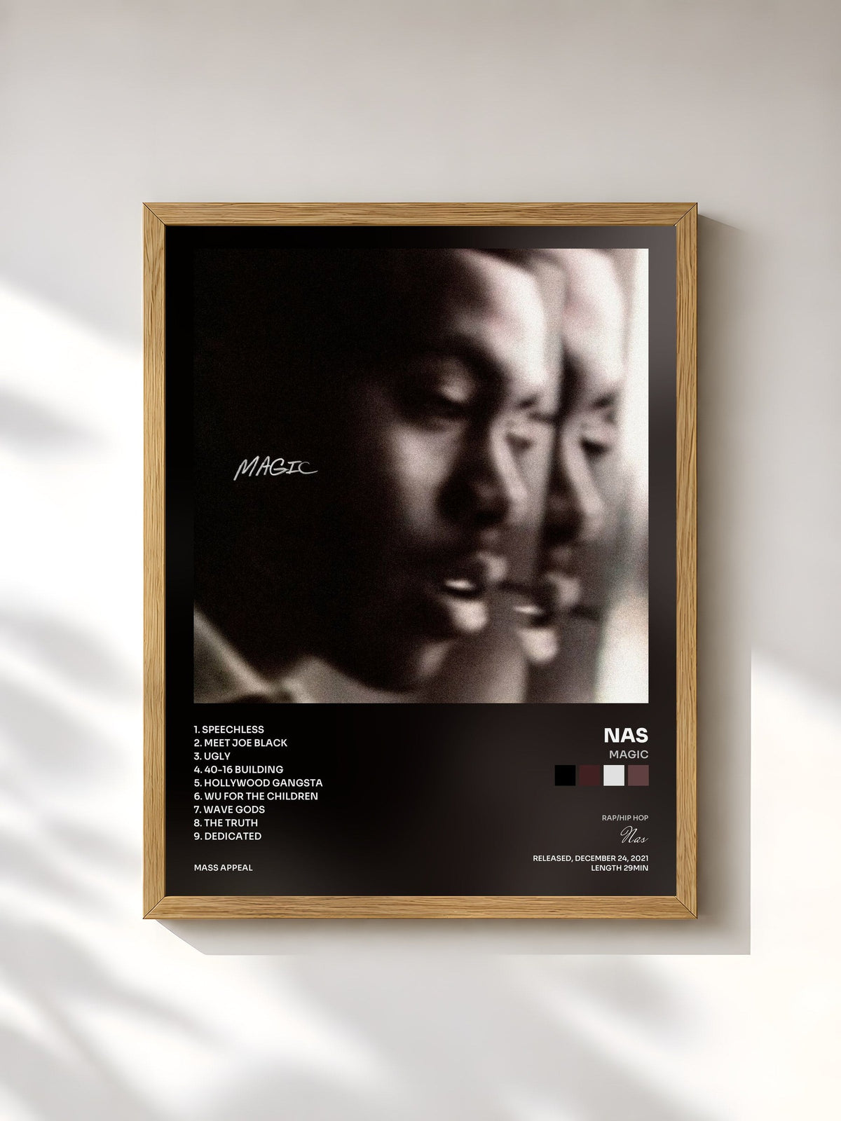 #bois Tableau de l'album Magic de Nas, cadre en bois brut, imprimé et encadré en France