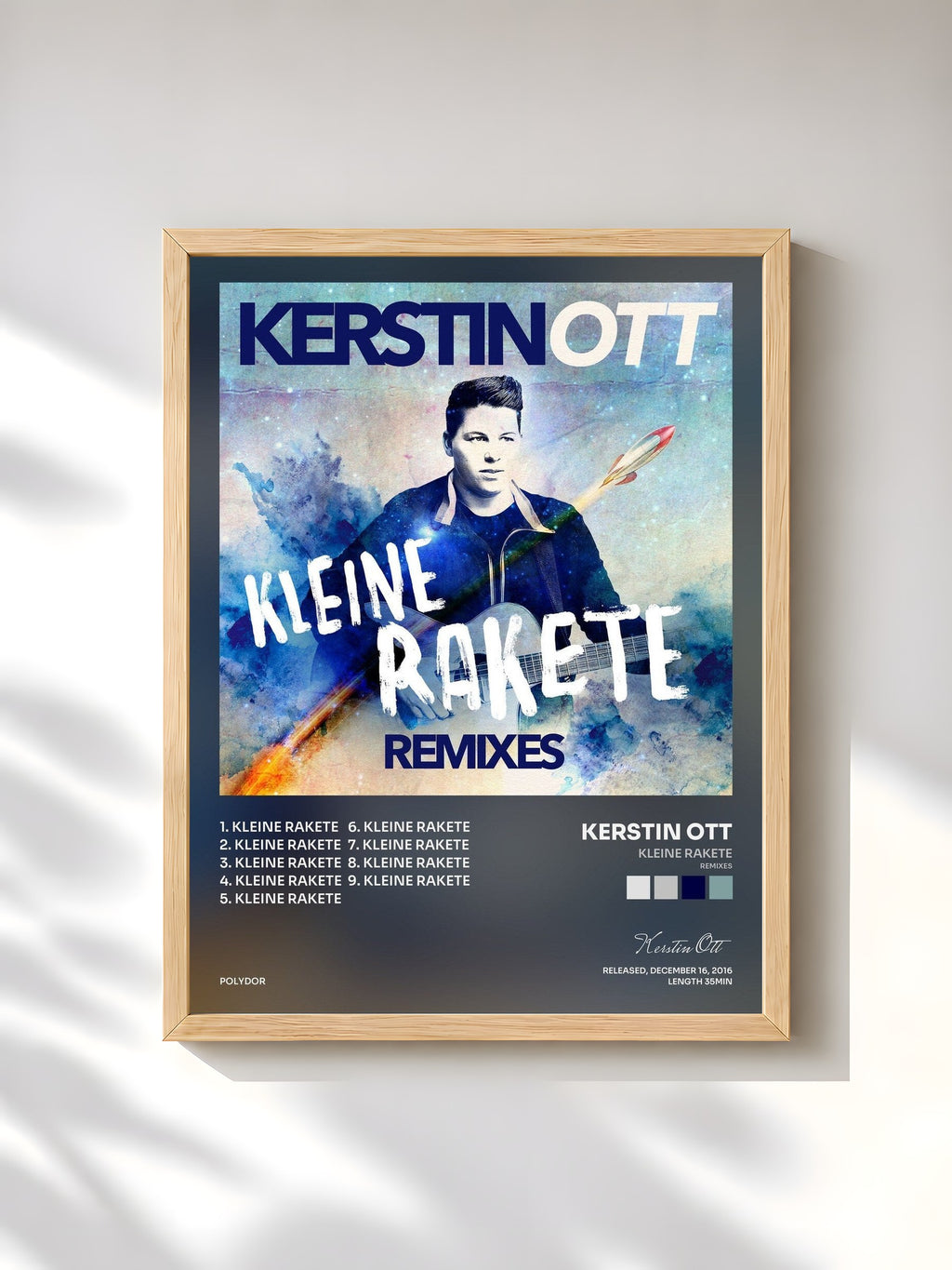 #bois Tableau de l'album Kleine Rakete (Remixes) de Kerstin Ott, cadre en bois brut, imprimé et encadré en France