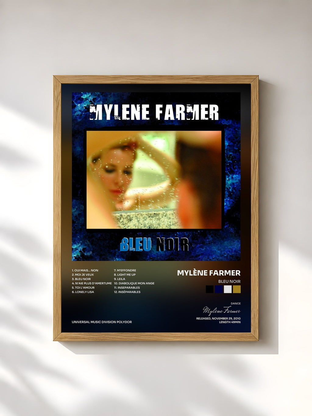 #bois Tableau de l'album Bleu Noir de Mylène Farmer, cadre en bois brut, imprimé et encadré en France
