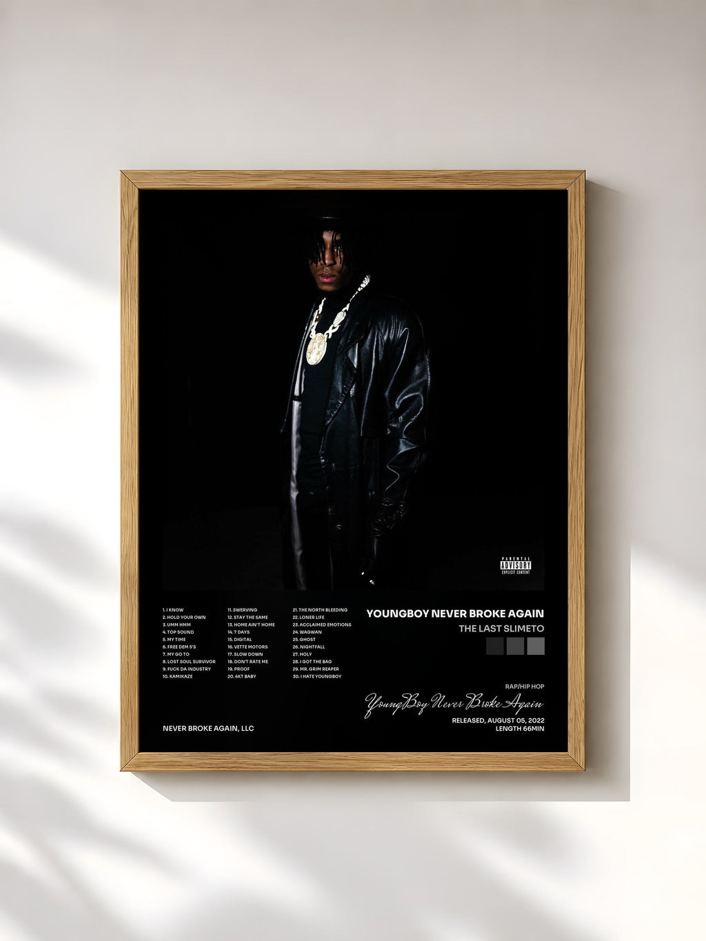#bois Tableau de l'album The Last Slimeto de YoungBoy Never Broke Again, cadre en bois brut, imprimé et encadré en France