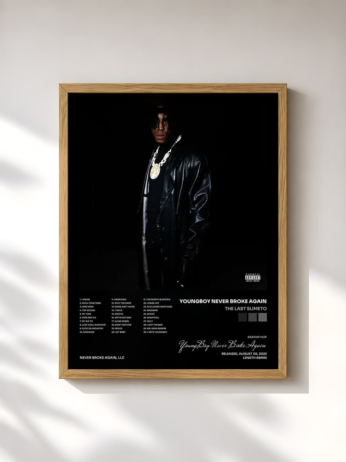 #bois Tableau de l'album The Last Slimeto de YoungBoy Never Broke Again, cadre en bois brut, imprimé et encadré en France