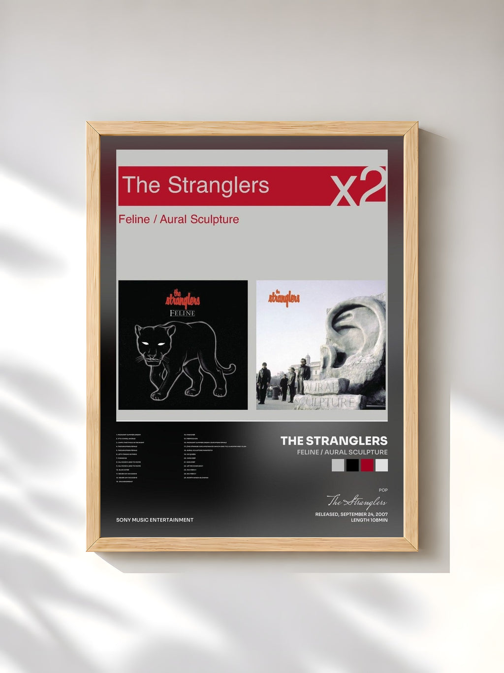 #bois Tableau de l'album Feline / Aural Sculpture de The Stranglers, cadre en bois brut, imprimé et encadré en France