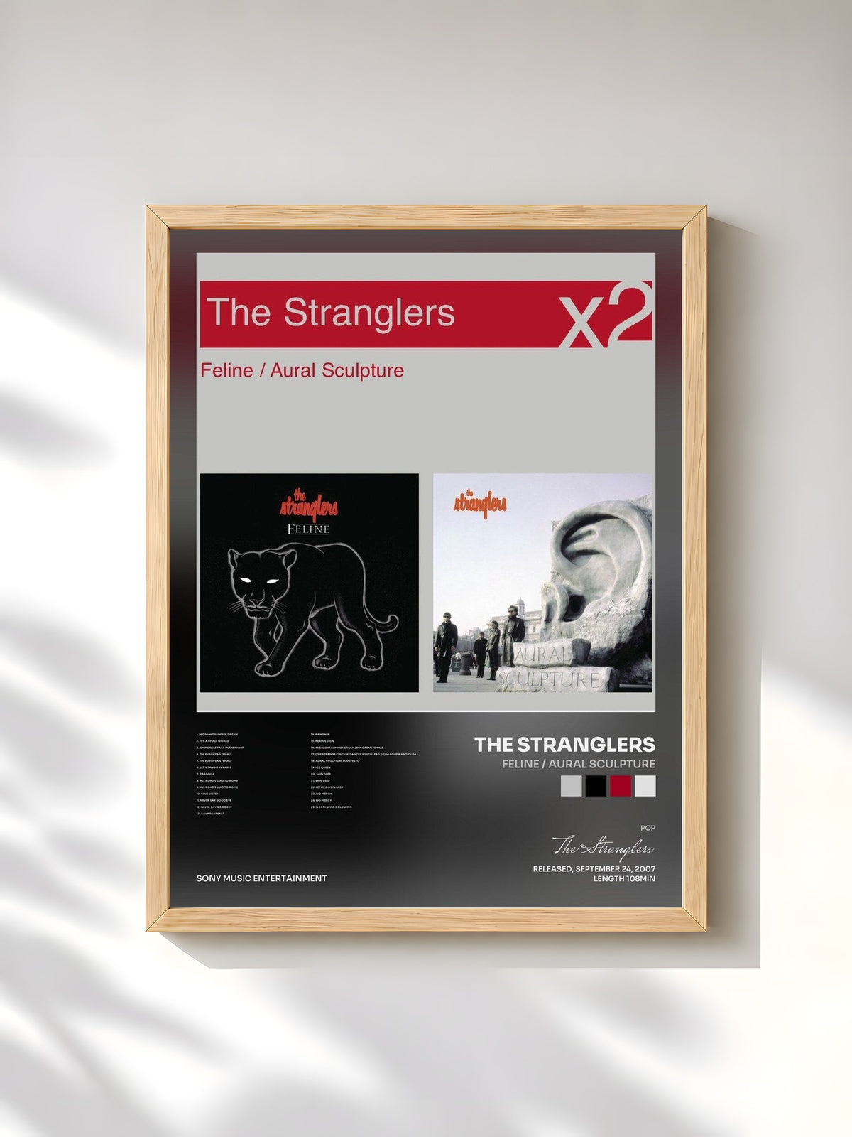 #bois Tableau de l'album Feline / Aural Sculpture de The Stranglers, cadre en bois brut, imprimé et encadré en France