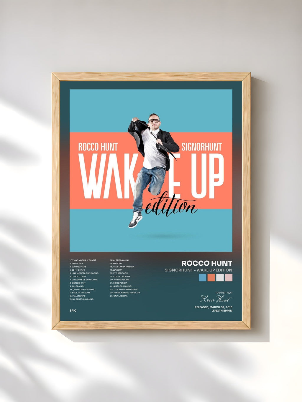 #bois Tableau de l'album SignorHunt - Wake Up Edition de Rocco Hunt, cadre en bois brut, imprimé et encadré en France