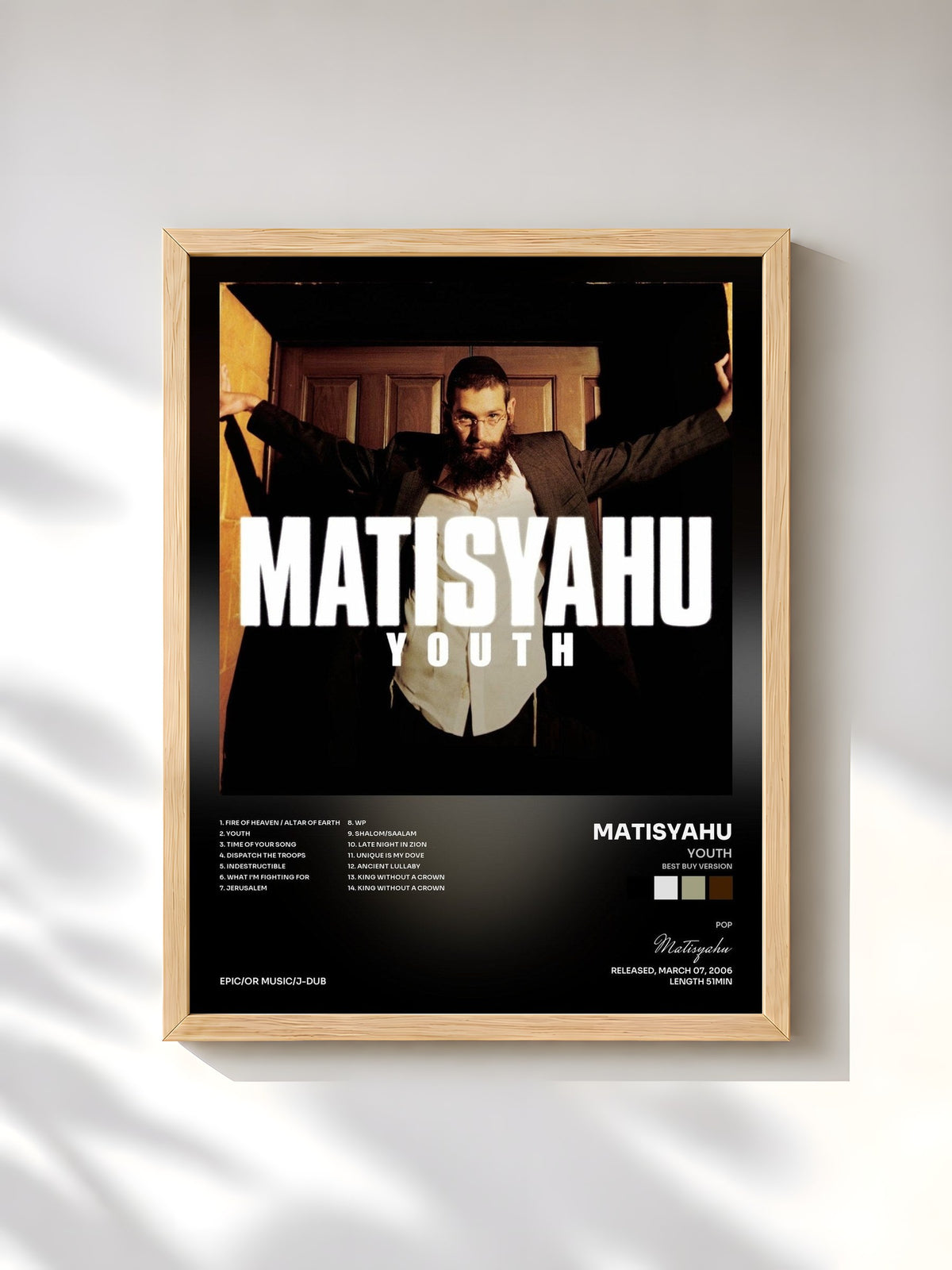 #bois Tableau de l'album Youth (Best Buy Version) de Matisyahu, cadre en bois brut, imprimé et encadré en France