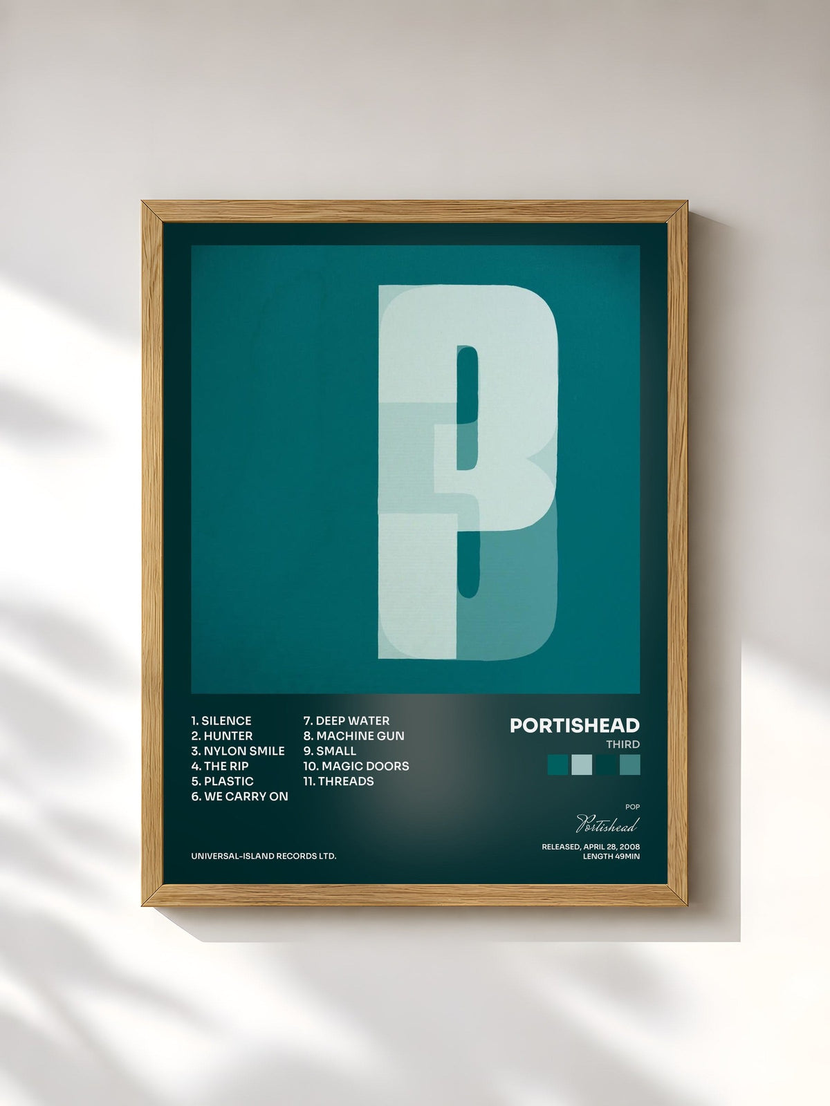 #bois Tableau de l'album Third de Portishead, cadre en bois brut, imprimé et encadré en France