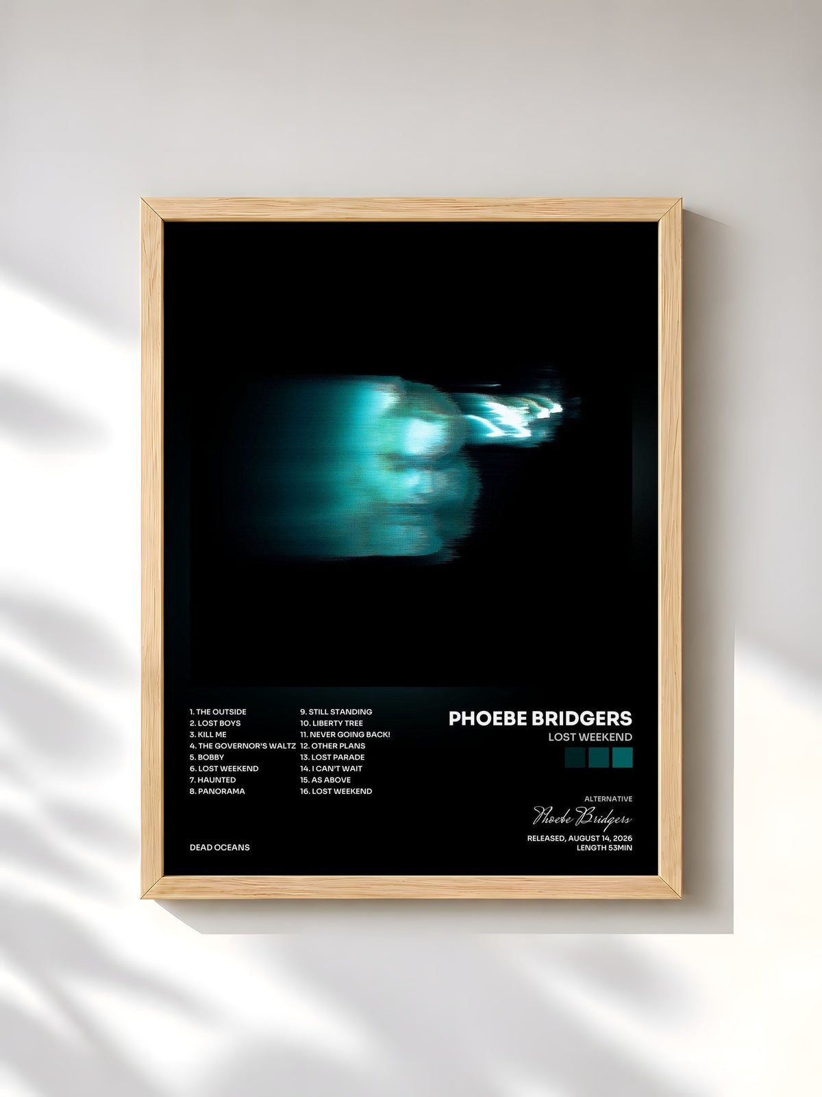 #bois Tableau de l'album Lost Weekend de Phoebe Bridgers, cadre en bois brut, imprimé et encadré en France