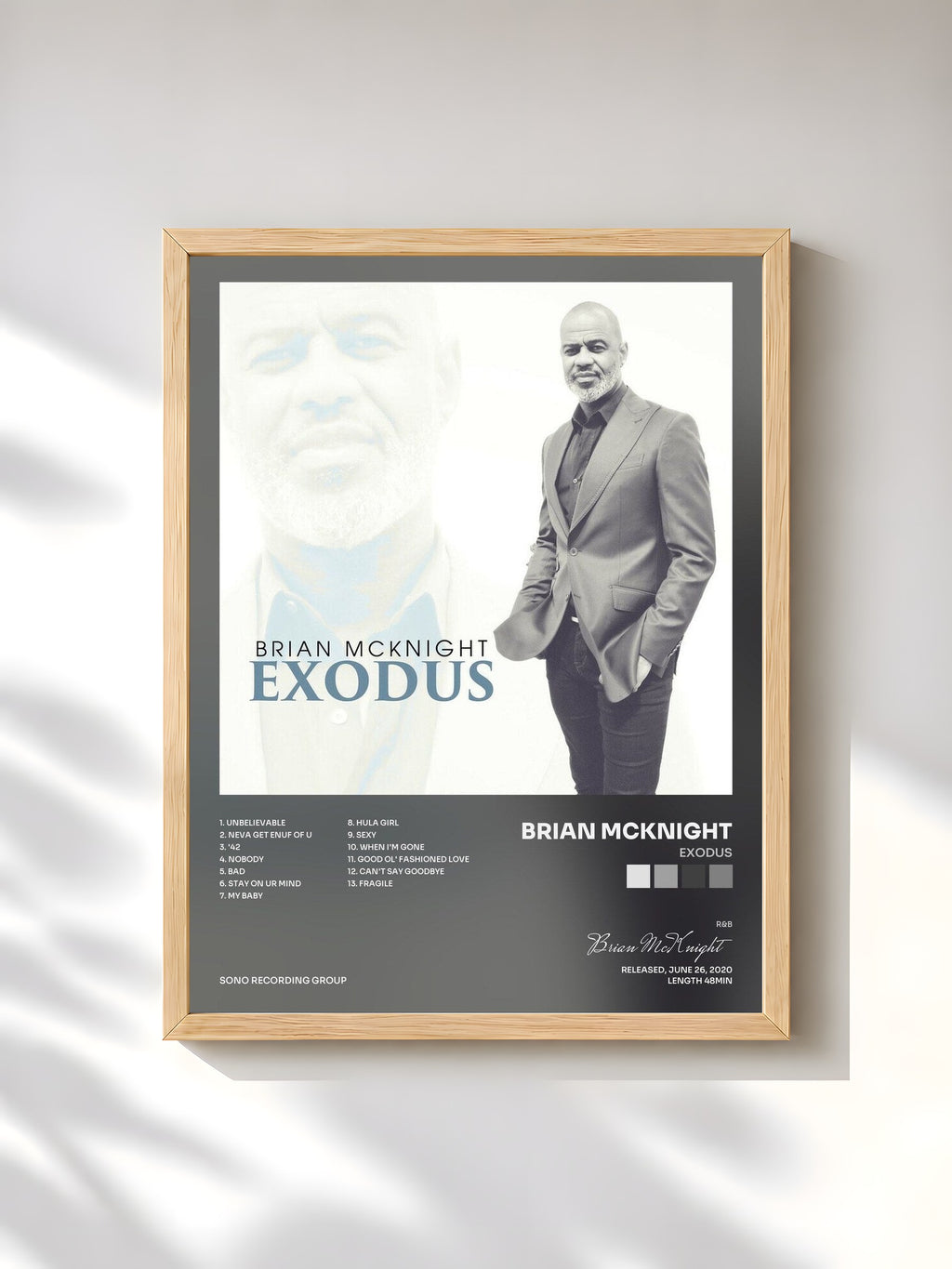 #bois Tableau de l'album Exodus de Brian McKnight, cadre en bois brut, imprimé et encadré en France