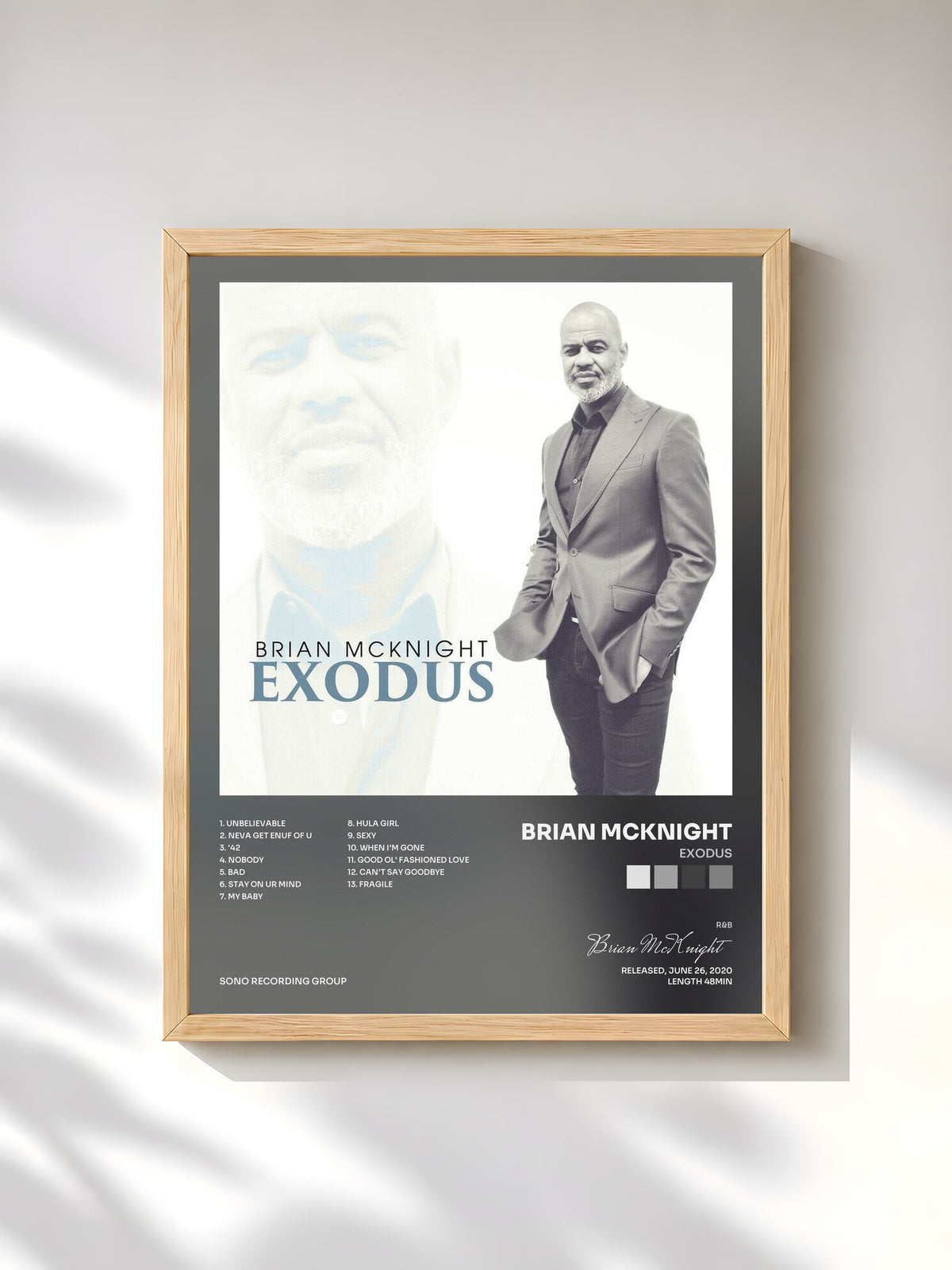 #bois Tableau de l'album Exodus de Brian McKnight, cadre en bois brut, imprimé et encadré en France