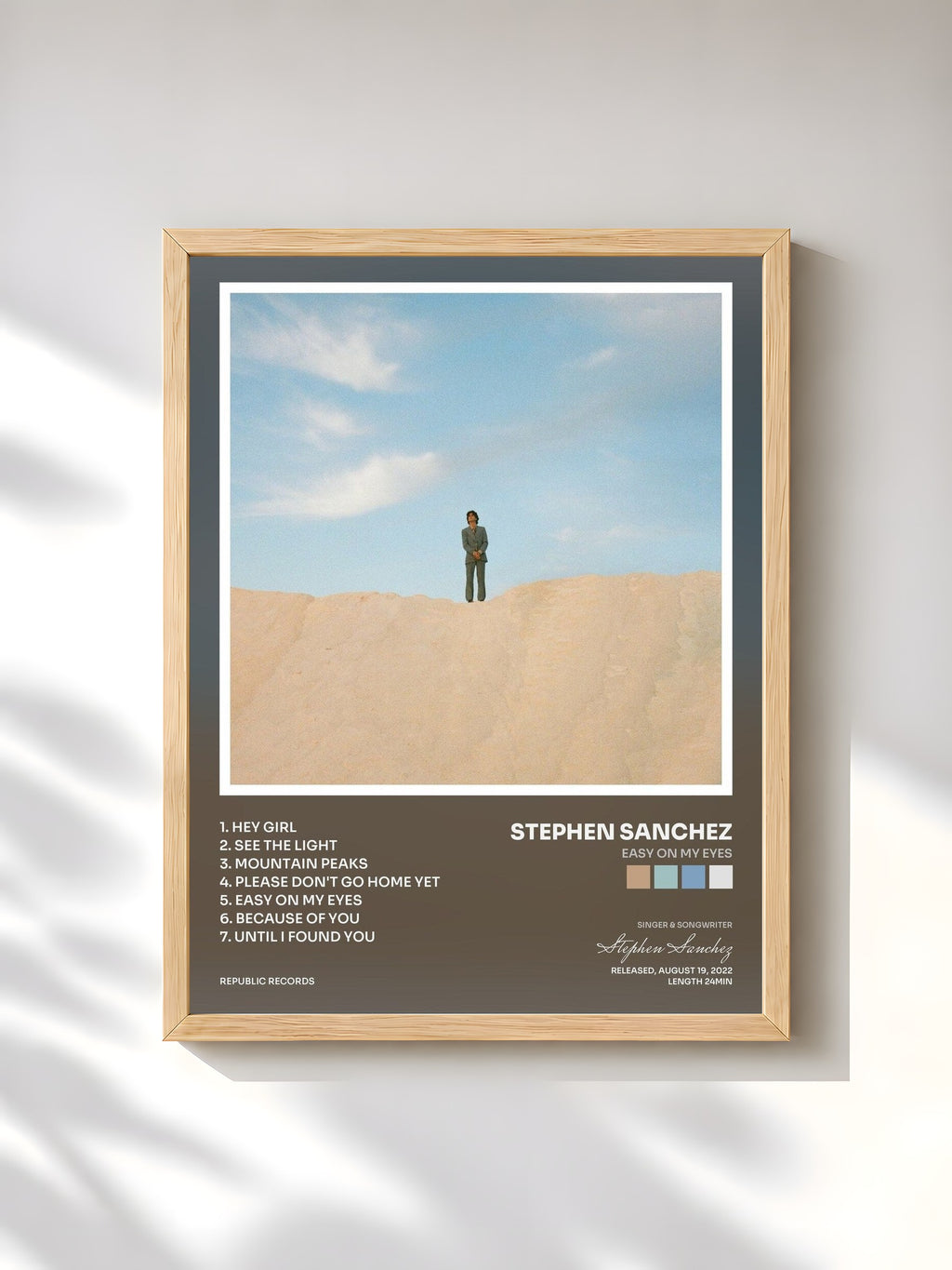 #bois Tableau de l'album Easy On My Eyes de Stephen Sanchez, cadre en bois brut, imprimé et encadré en France