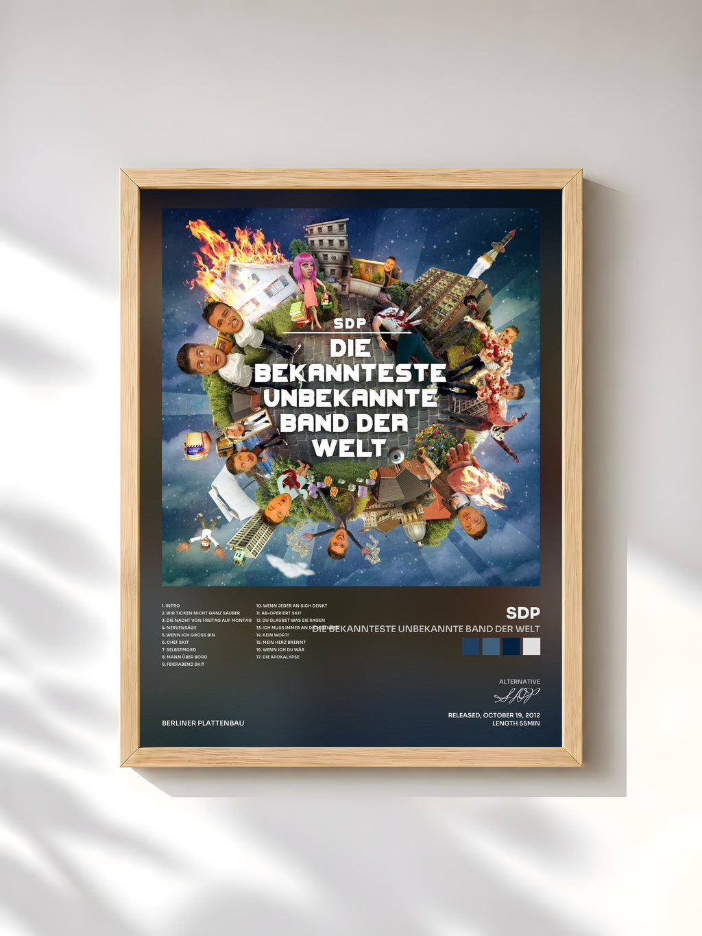 #bois Tableau de l'album Die bekannteste unbekannte Band der Welt de SDP, cadre en bois brut, imprimé et encadré en France