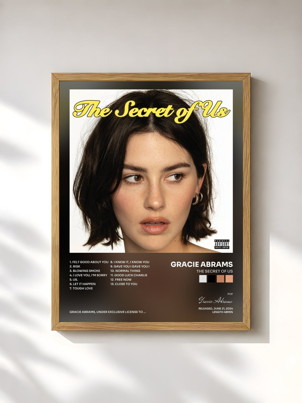 #bois Tableau de l'album The Secret of Us de Gracie Abrams, cadre en bois brut, imprimé et encadré en France