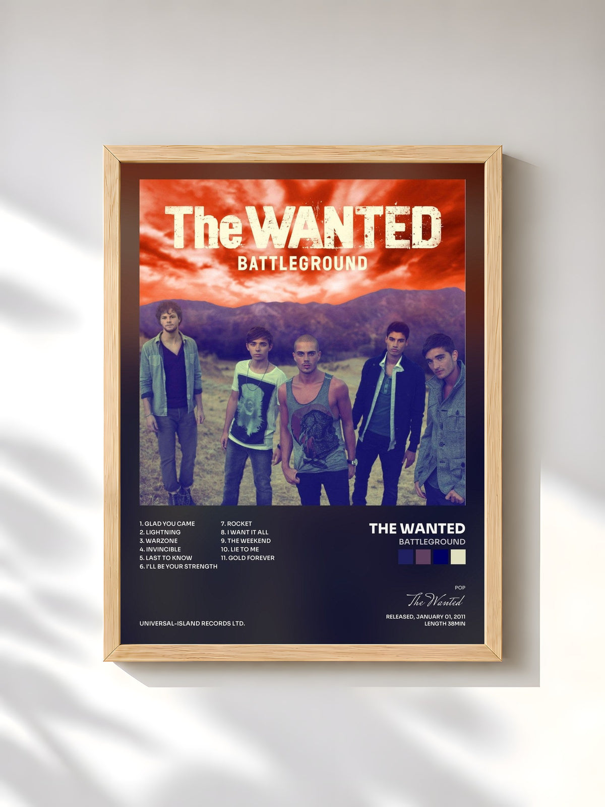#bois Tableau de l'album Battleground de The Wanted, cadre en bois brut, imprimé et encadré en France