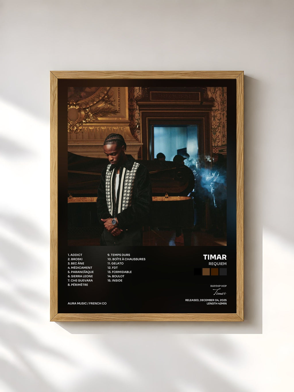#bois Tableau de l'album REQUIEM de Timar, cadre en bois brut, imprimé et encadré en France
