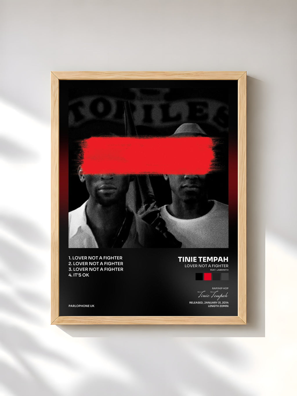 #bois Tableau de l'album Lover Not a Fighter (feat. Labrinth) EP de Tinie Tempah, cadre en bois brut, imprimé et encadré en France