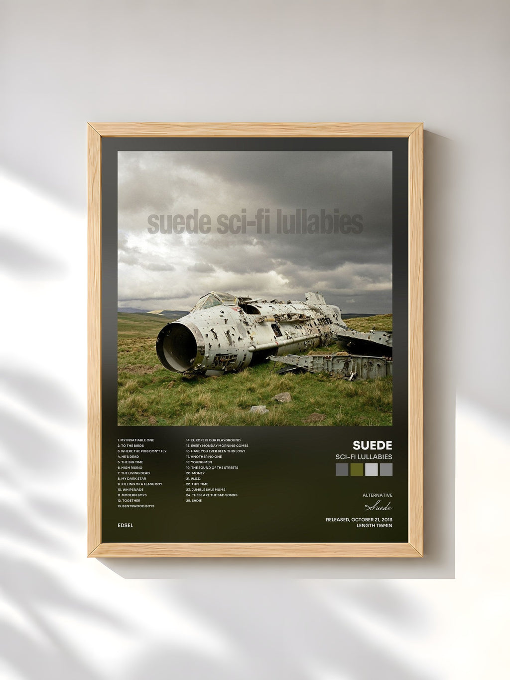 #bois Tableau de l'album Sci-Fi Lullabies de Suede, cadre en bois brut, imprimé et encadré en France