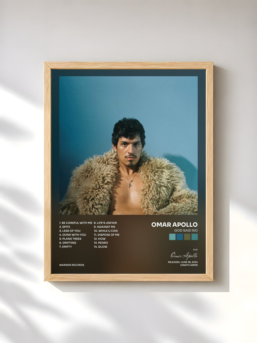 #bois Tableau de l'album God Said No de Omar Apollo, cadre en bois brut, imprimé et encadré en France