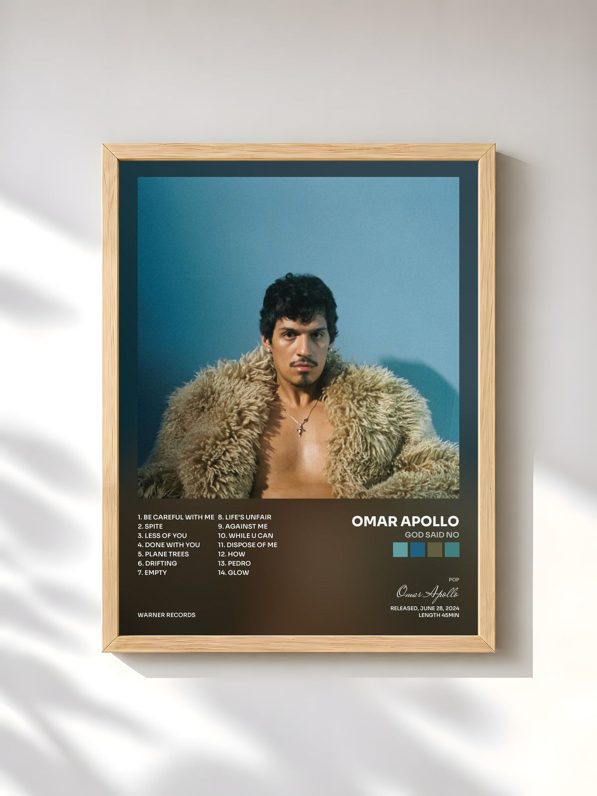 #bois Tableau de l'album God Said No de Omar Apollo, cadre en bois brut, imprimé et encadré en France
