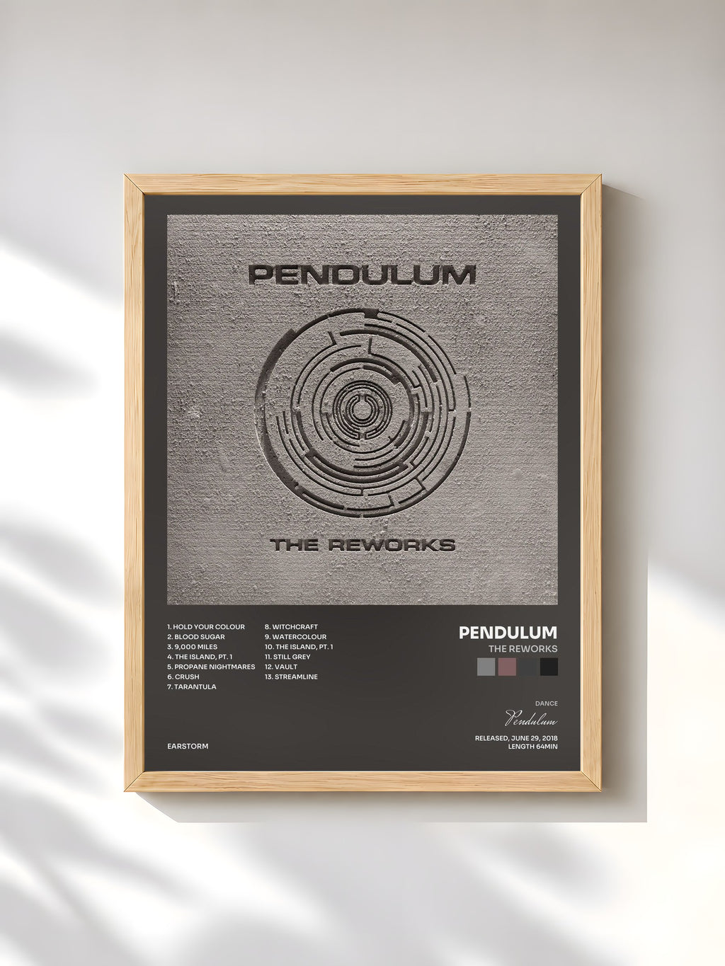 #bois Tableau de l'album The Reworks de Pendulum, cadre en bois brut, imprimé et encadré en France