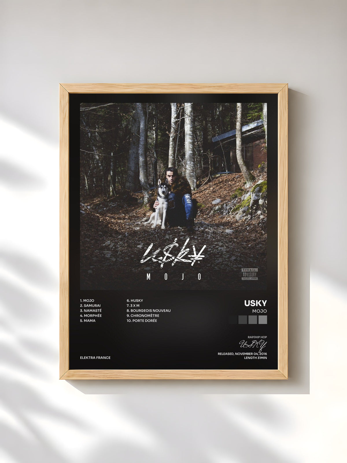 #bois Tableau de l'album Mojo de USKY, cadre en bois brut, imprimé et encadré en France