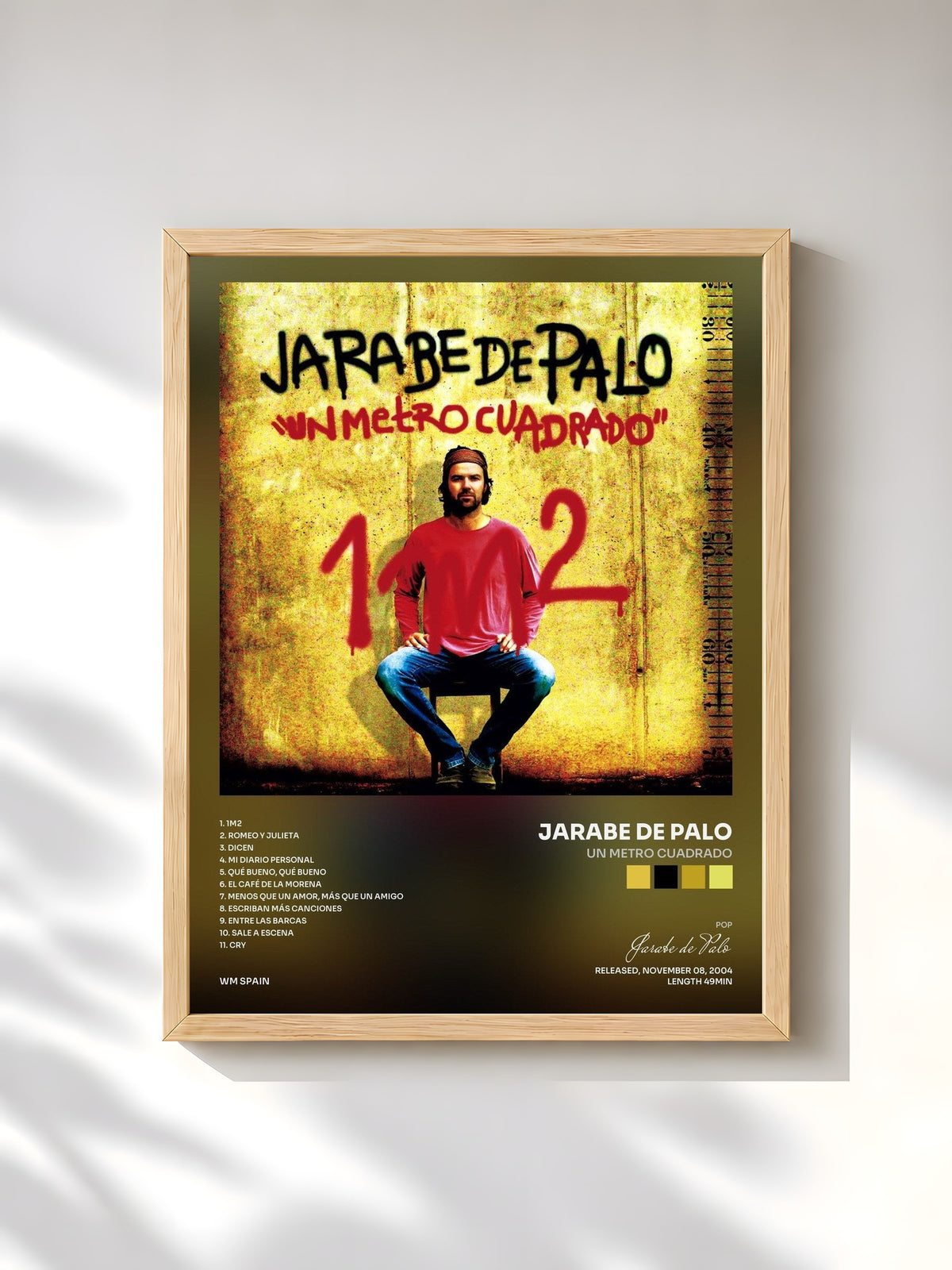 #bois Tableau de l'album Un metro cuadrado de Jarabe de Palo, cadre en bois brut, imprimé et encadré en France