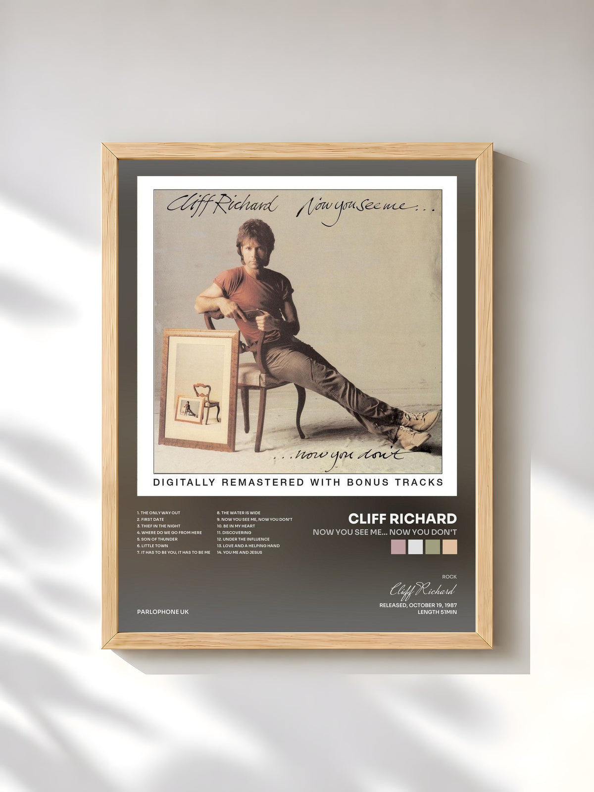 #bois Tableau de l'album Now You See Me... Now You Don't de Cliff Richard, cadre en bois brut, imprimé et encadré en France