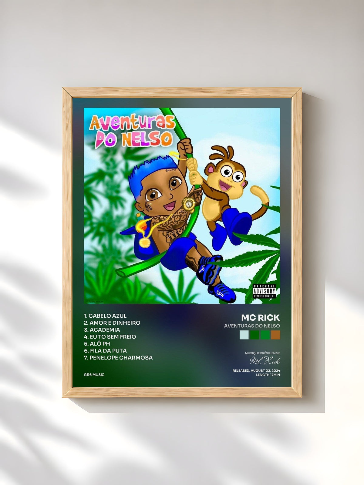 #bois Tableau de l'album Aventuras Do Nelso de MC Rick, cadre en bois brut, imprimé et encadré en France
