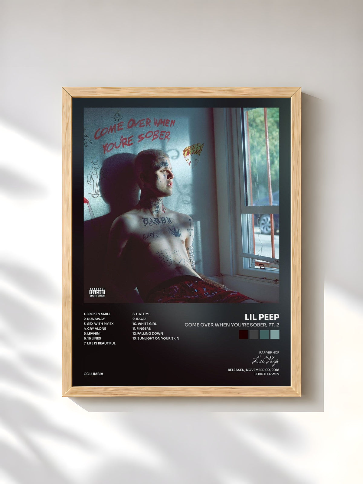 #bois Tableau de l'album Come Over When You're Sober, Pt. 2 de Lil Peep, cadre en bois brut, imprimé et encadré en France