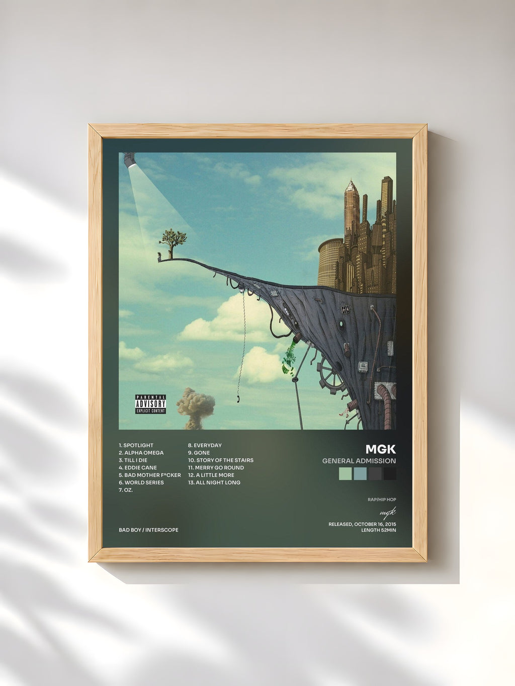 #bois Tableau de l'album General Admission de mgk, cadre en bois brut, imprimé et encadré en France