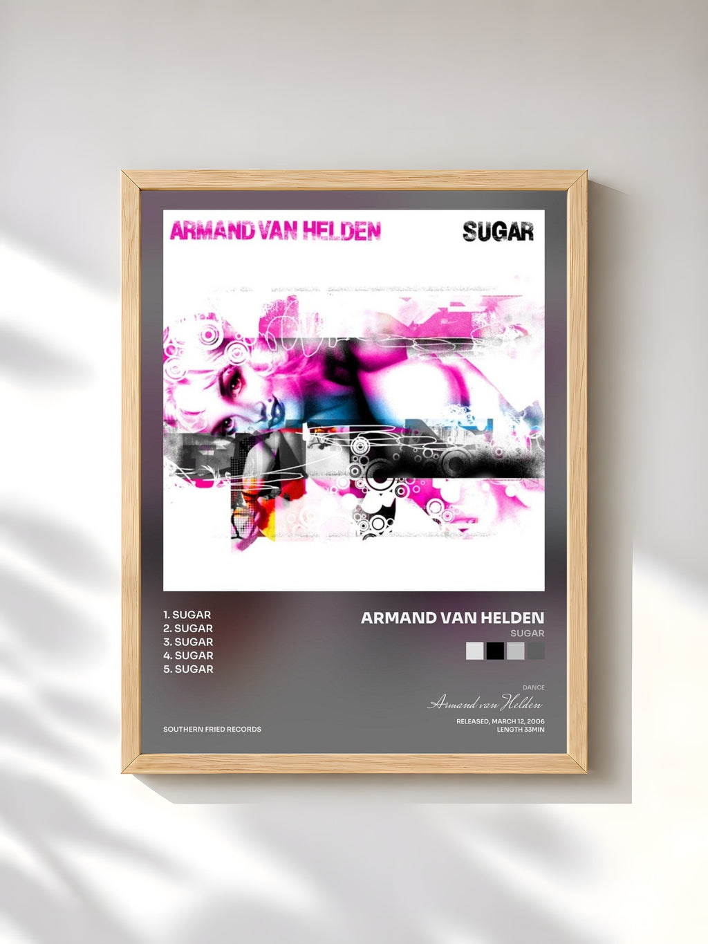 #bois Tableau de l'album Sugar de Armand van Helden, cadre en bois brut, imprimé et encadré en France