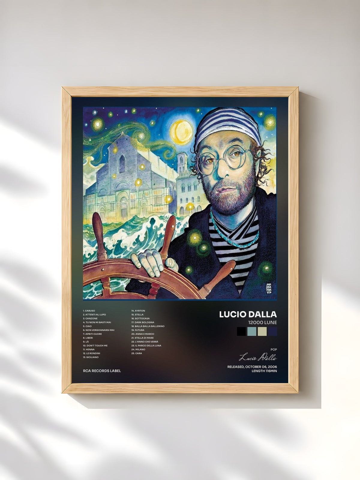 #bois Tableau de l'album 12000 lune de Lucio Dalla, cadre en bois brut, imprimé et encadré en France