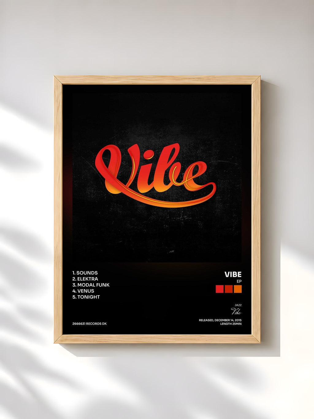 #bois Tableau de l'album EP de Vibe, cadre en bois brut, imprimé et encadré en France
