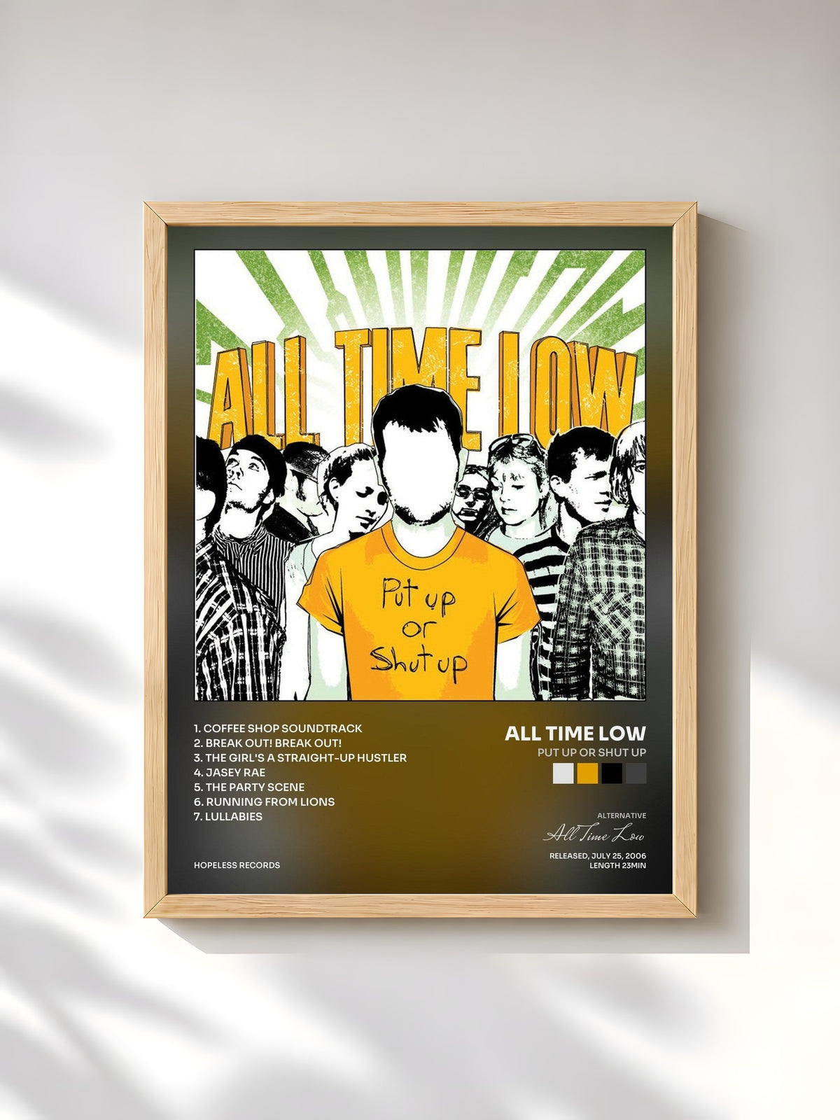 #bois Tableau de l'album Put Up Or Shut Up de All Time Low, cadre en bois brut, imprimé et encadré en France