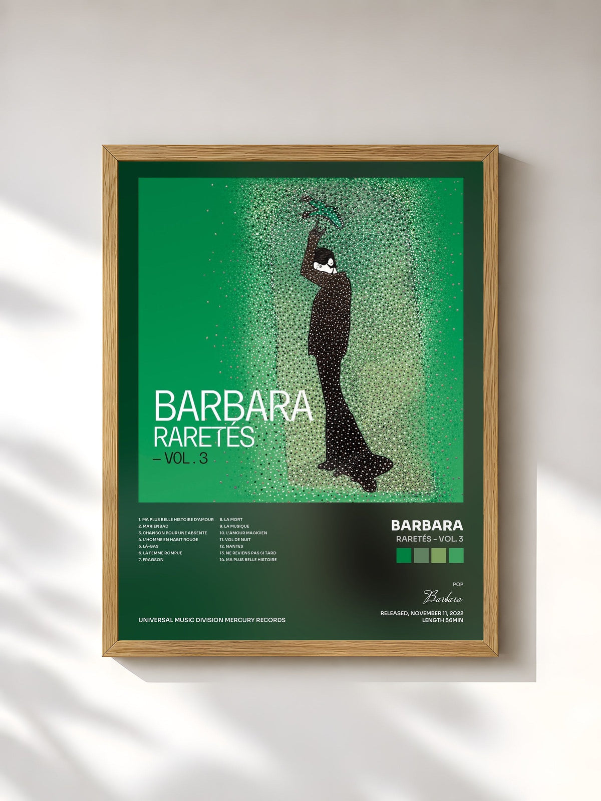#bois Tableau de l'album Raretés - Vol. 3 de Barbara, cadre en bois brut, imprimé et encadré en France