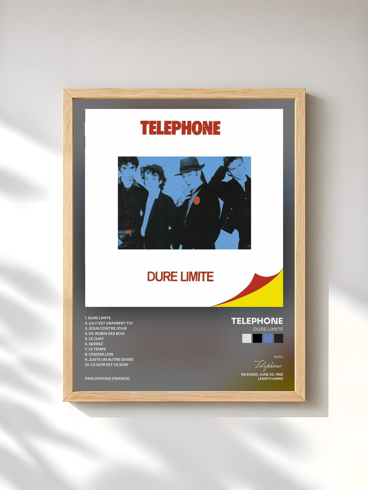 #bois Tableau de l'album Dure Limite de Telephone, cadre en bois brut, imprimé et encadré en France