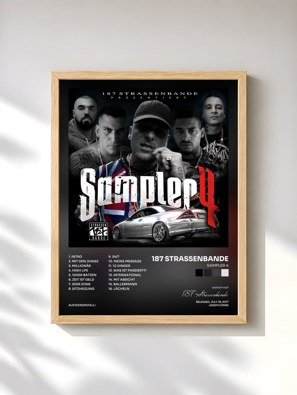#bois Tableau de l'album Sampler 4 de 187 Strassenbande, cadre en bois brut, imprimé et encadré en France