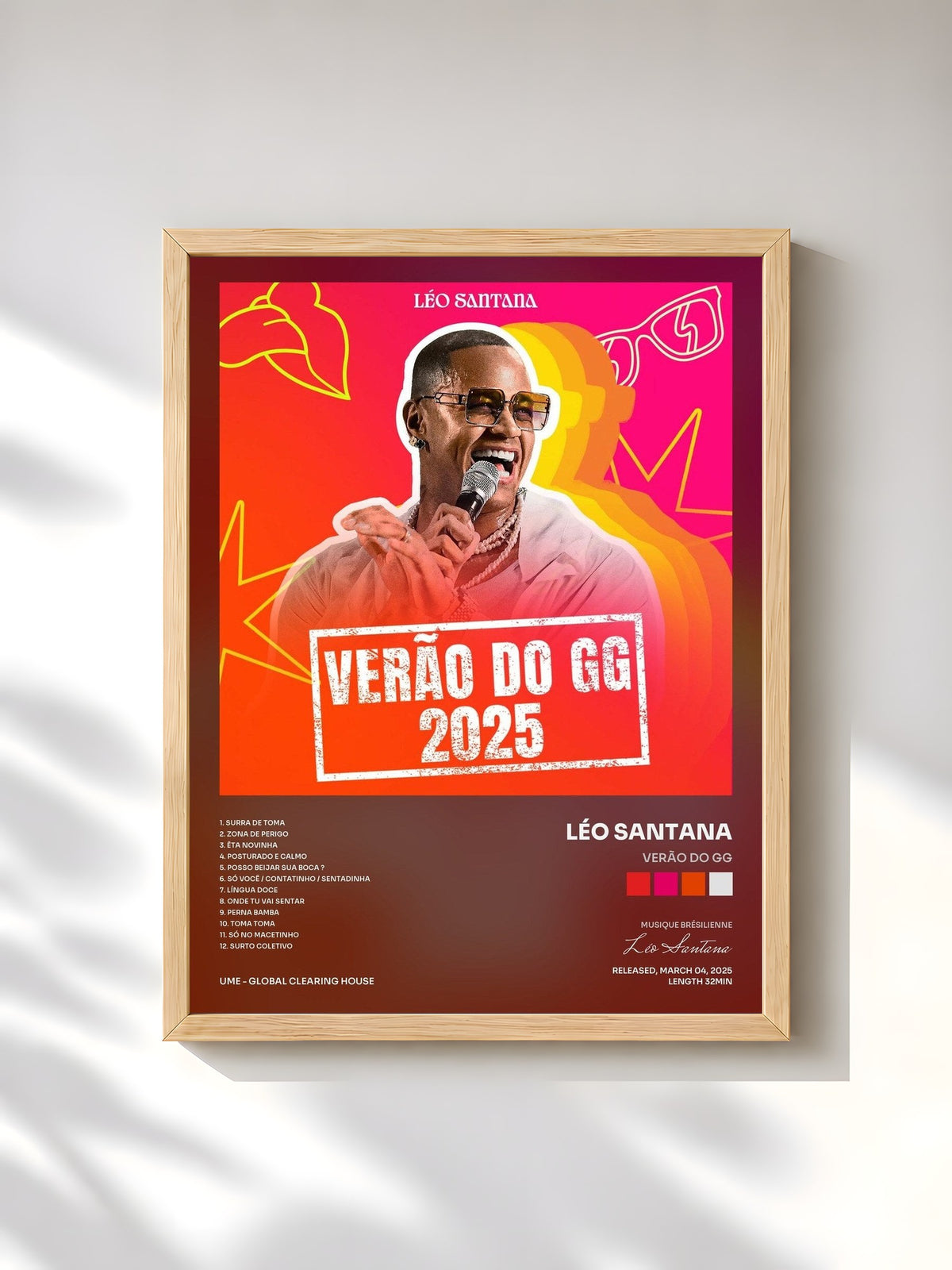 #bois Tableau de l'album Verão do GG de Léo Santana, cadre en bois brut, imprimé et encadré en France