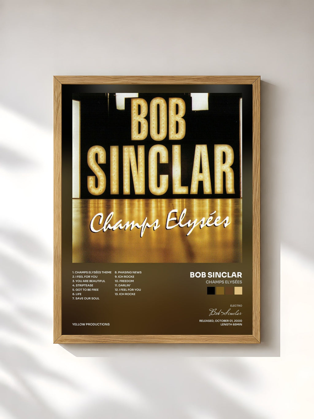 #bois Tableau de l'album Champs Elysées de Bob Sinclar, cadre en bois brut, imprimé et encadré en France