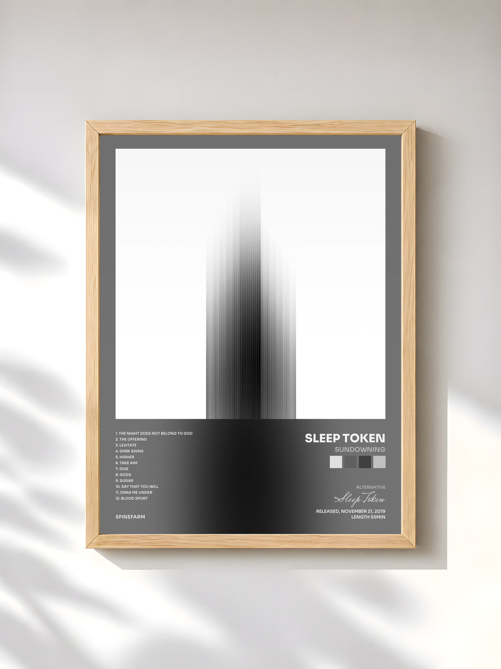 #bois Tableau de l'album Sundowning de Sleep Token, cadre en bois brut, imprimé et encadré en France