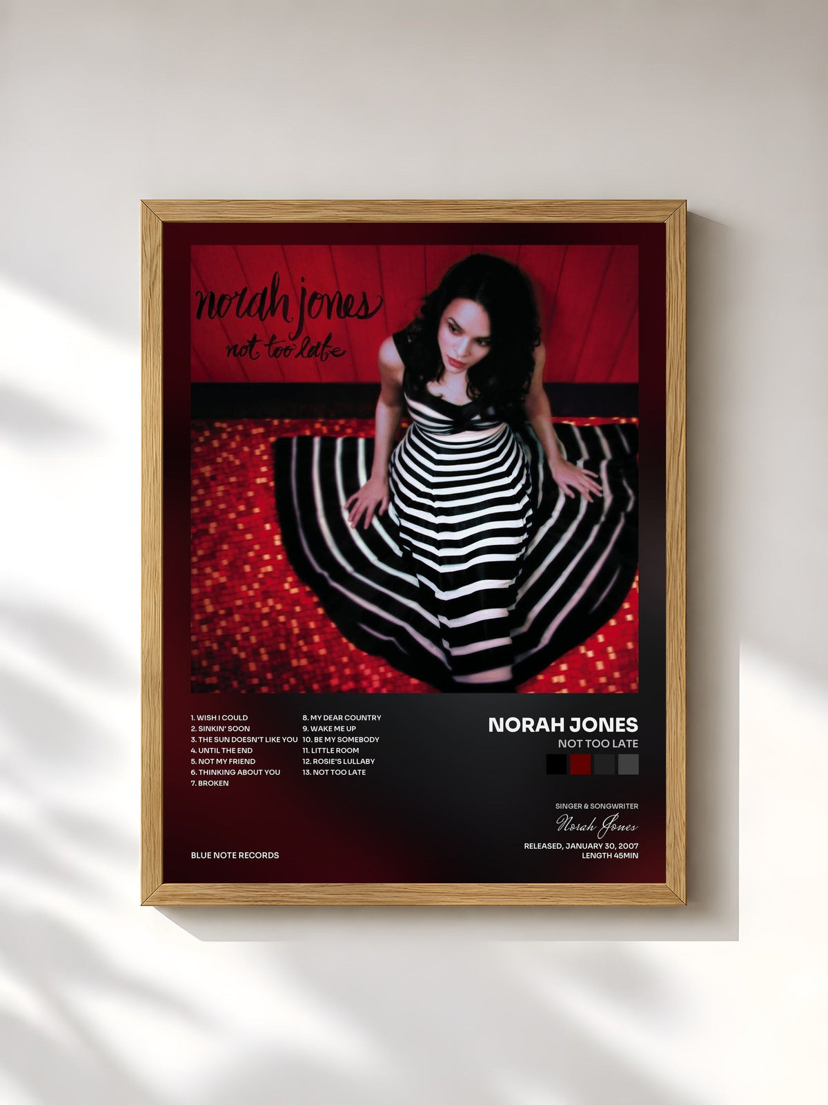 #bois Tableau de l'album Not Too Late de Norah Jones, cadre en bois brut, imprimé et encadré en France