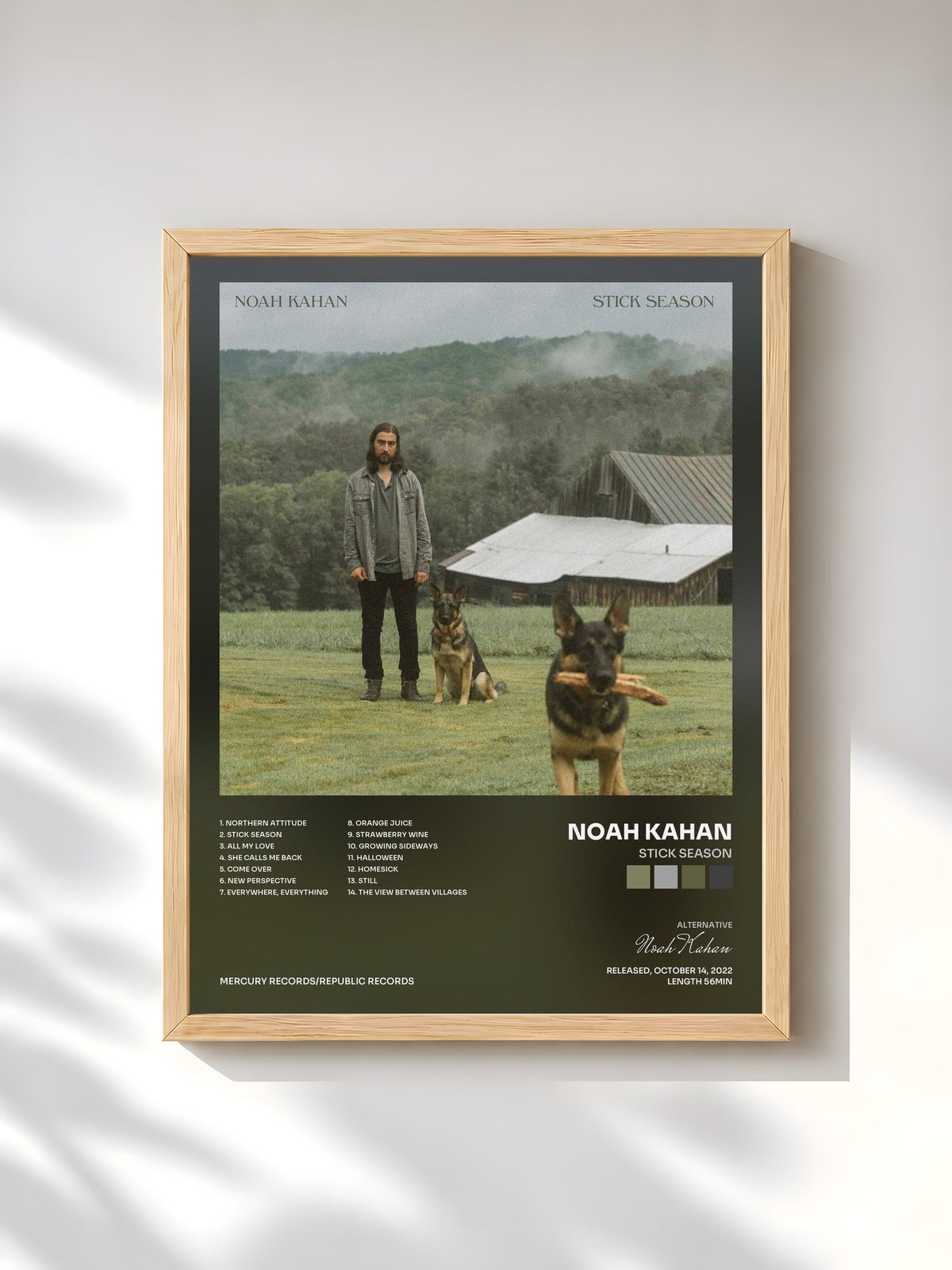 #bois Tableau de l'album Stick Season de Noah Kahan, cadre en bois brut, imprimé et encadré en France
