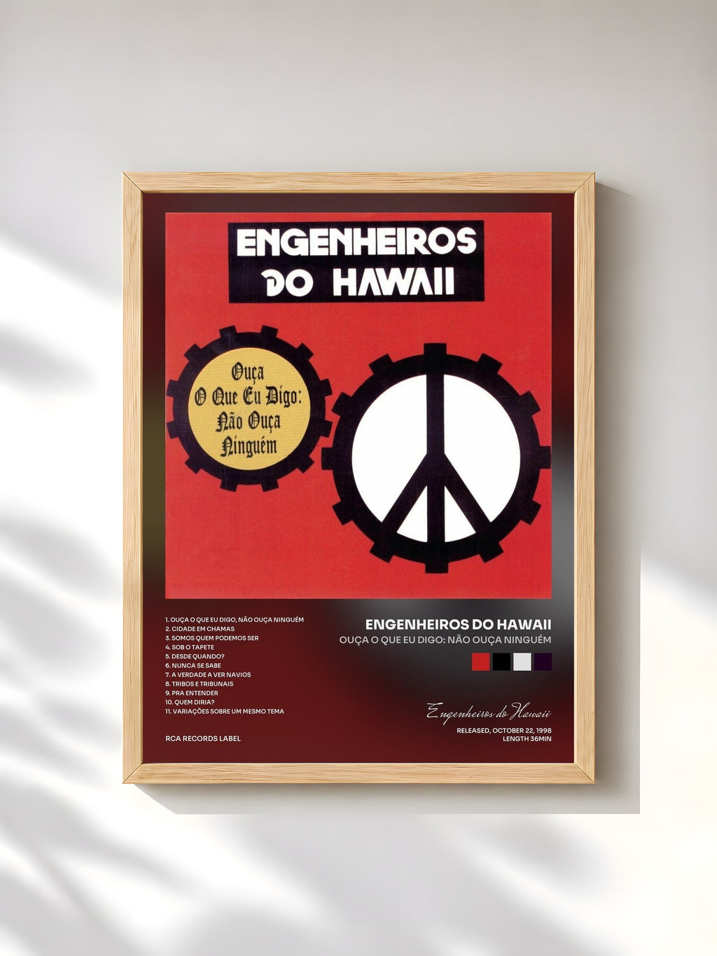 #bois Tableau de l'album Ouça O Que Eu Digo: Não Ouça Ninguém de Engenheiros do Hawaii, cadre en bois brut, imprimé et encadré en France