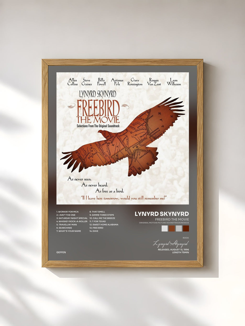 #bois Tableau de l'album Freebird The Movie (Original Motion Picture Soundtrack/Reissue) de Lynyrd Skynyrd, cadre en bois brut, imprimé et encadré en France