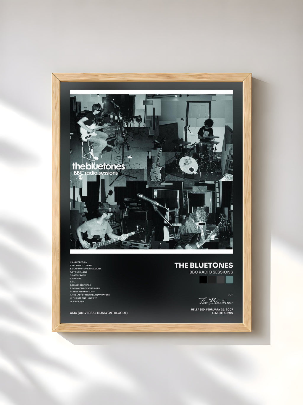 #bois Tableau de l'album BBC Radio Sessions de The Bluetones, cadre en bois brut, imprimé et encadré en France