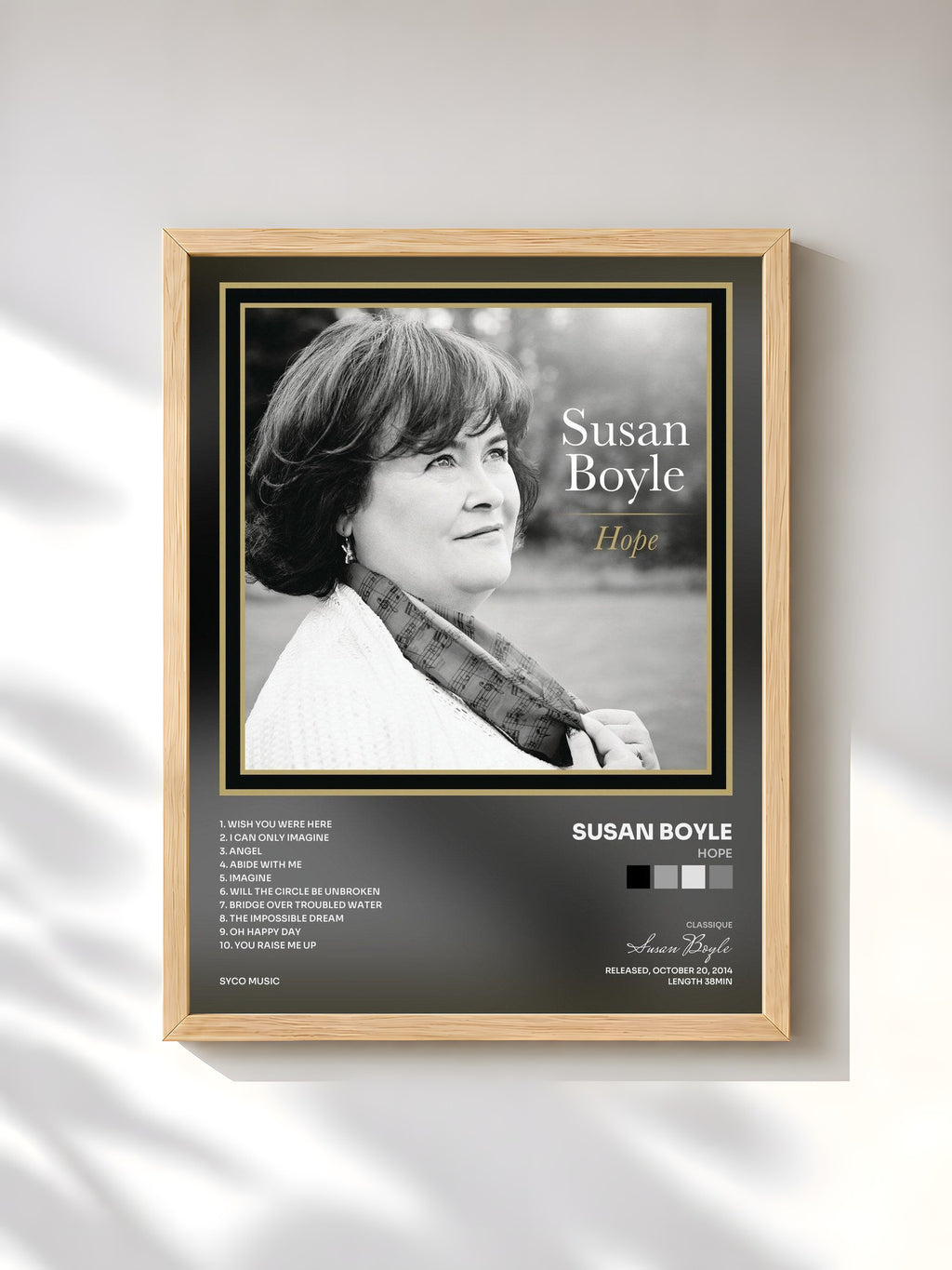#bois Tableau de l'album Hope de Susan Boyle, cadre en bois brut, imprimé et encadré en France