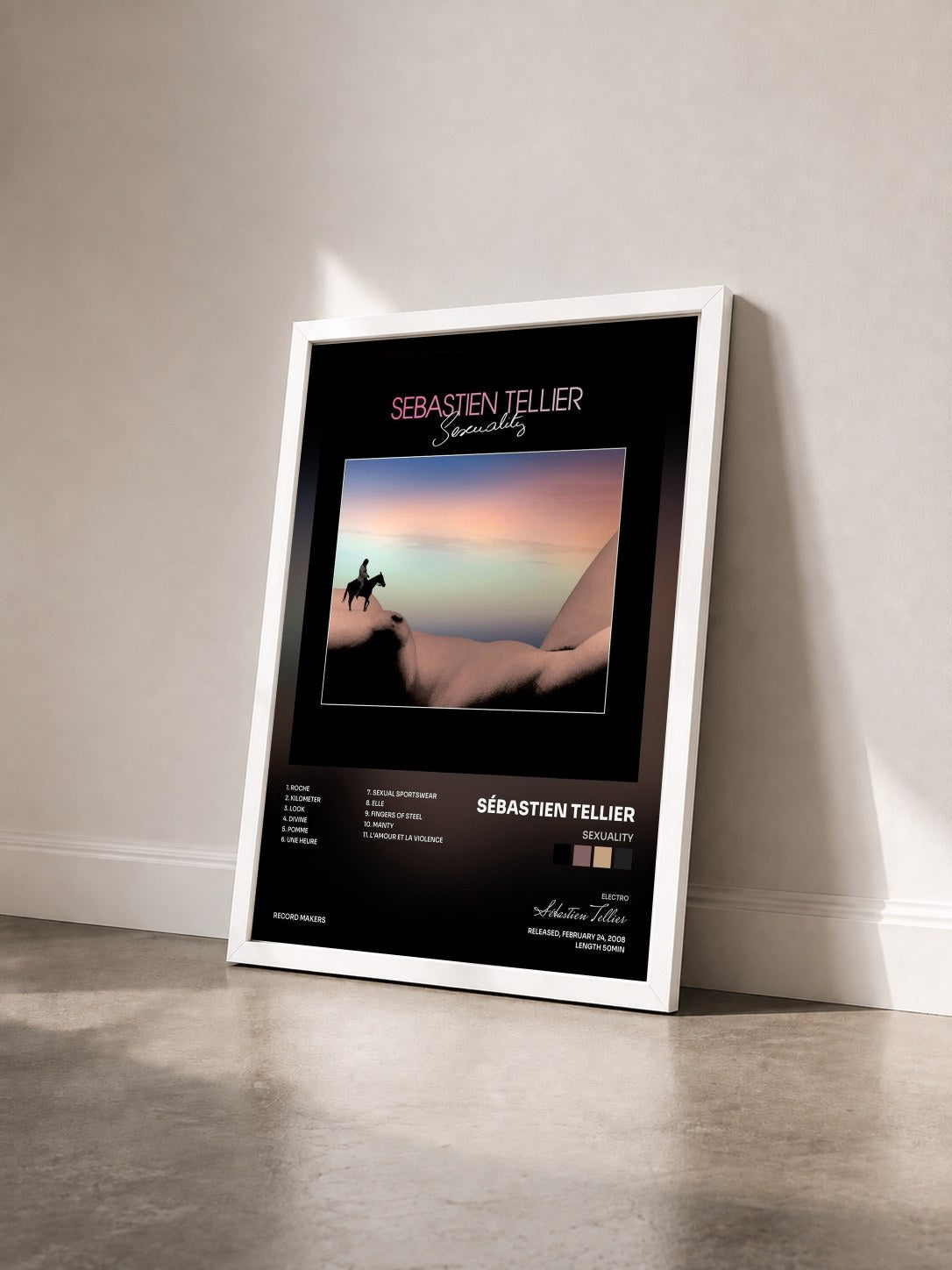 #blanc Tableau de l'album Sexuality de Sébastien Tellier vu de trois quarts, cadre blanc