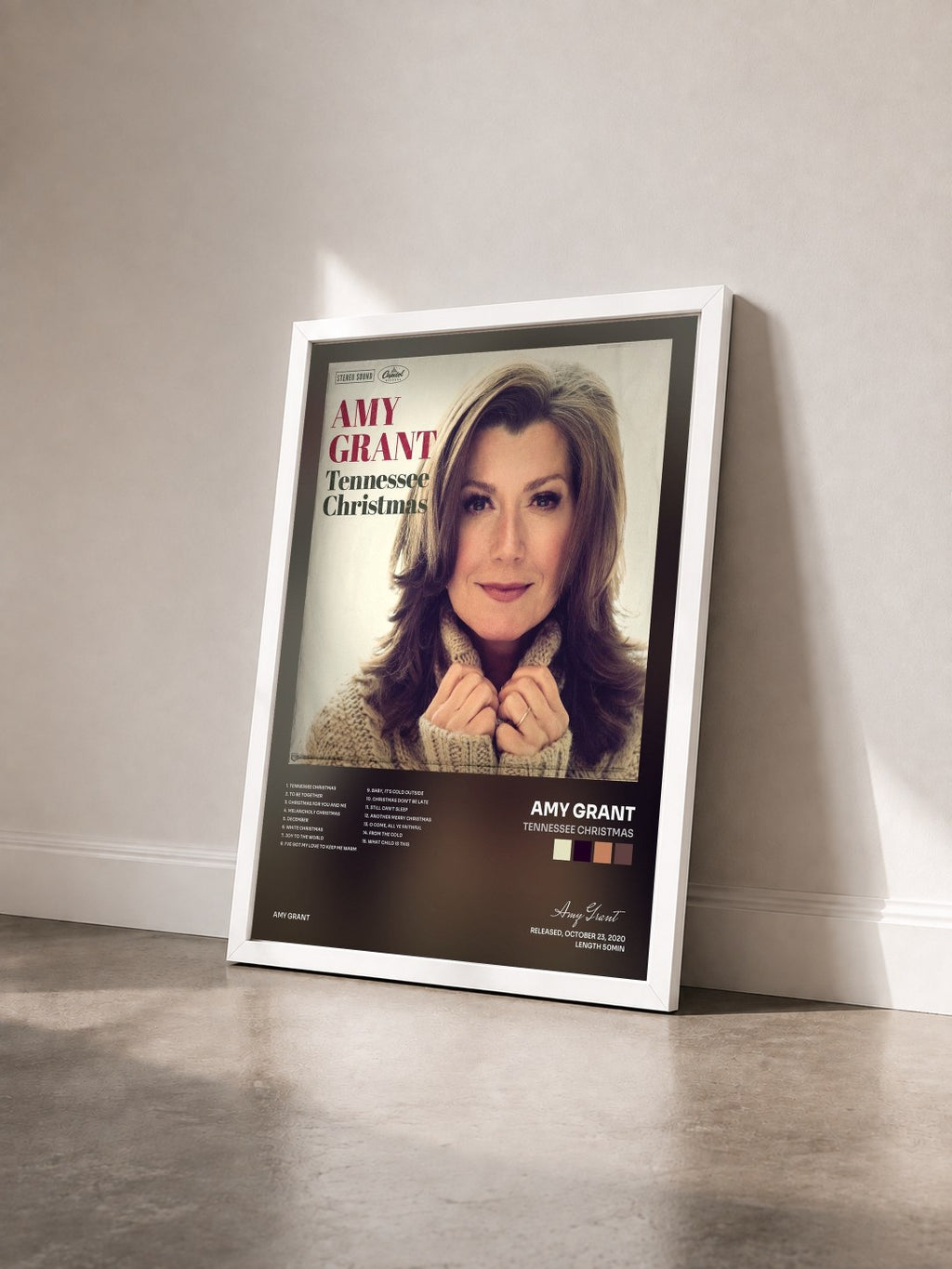 #blanc Tableau de l'album Tennessee Christmas de Amy Grant vu de trois quarts, cadre blanc