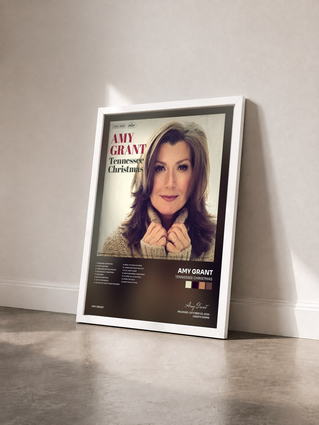 #blanc Tableau de l'album Tennessee Christmas de Amy Grant vu de trois quarts, cadre blanc