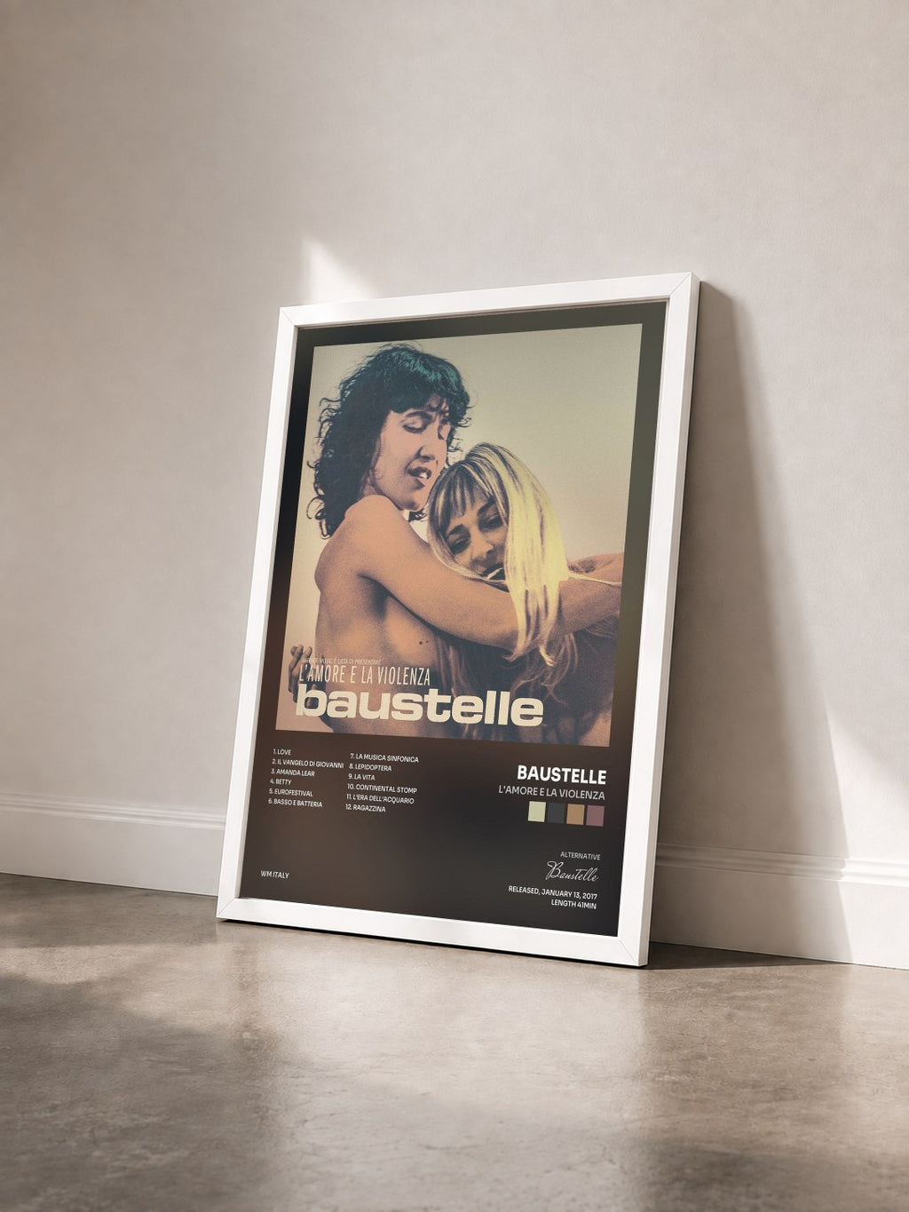 #blanc Tableau de l'album L'amore e la violenza de Baustelle vu de trois quarts, cadre blanc